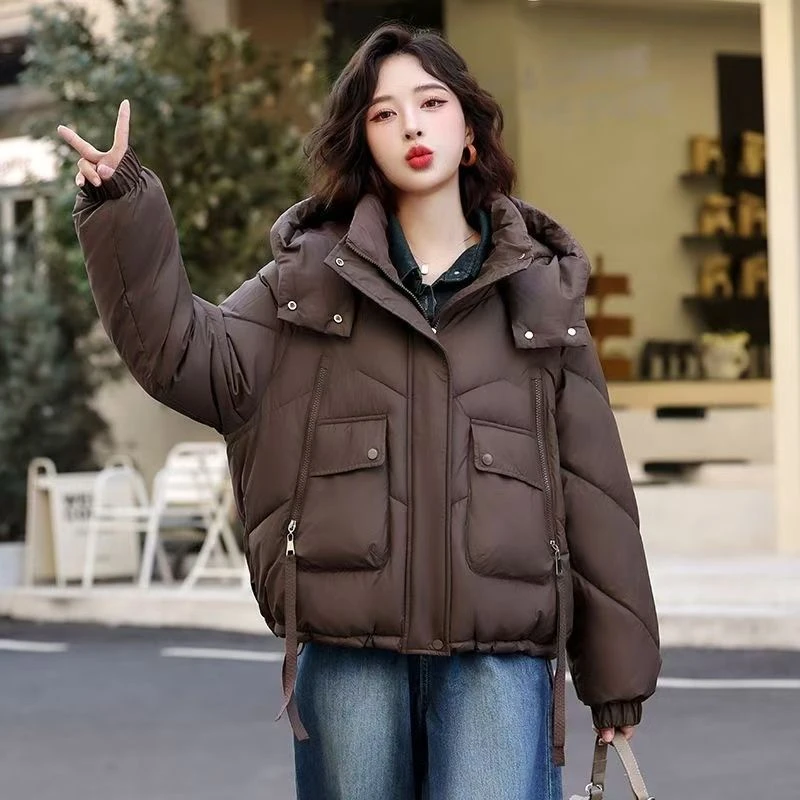 棉服女短款连帽小个面包服秋冬季宽松保暖洋气棉衣时尚棉袄