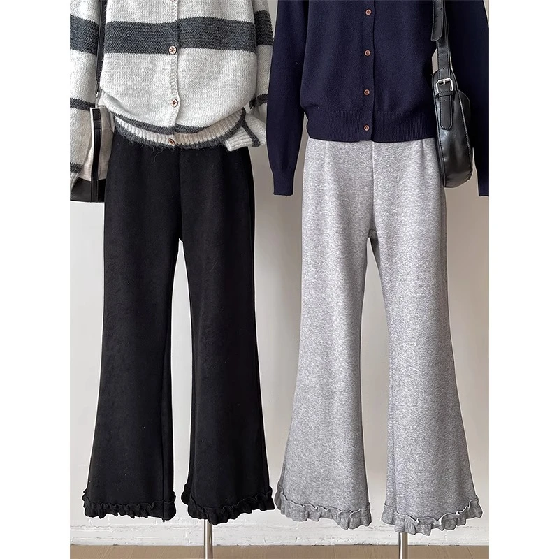 孕妇裤子2025新款春夏外穿无托腹高腰休闲裤春装木耳边显瘦喇叭裤