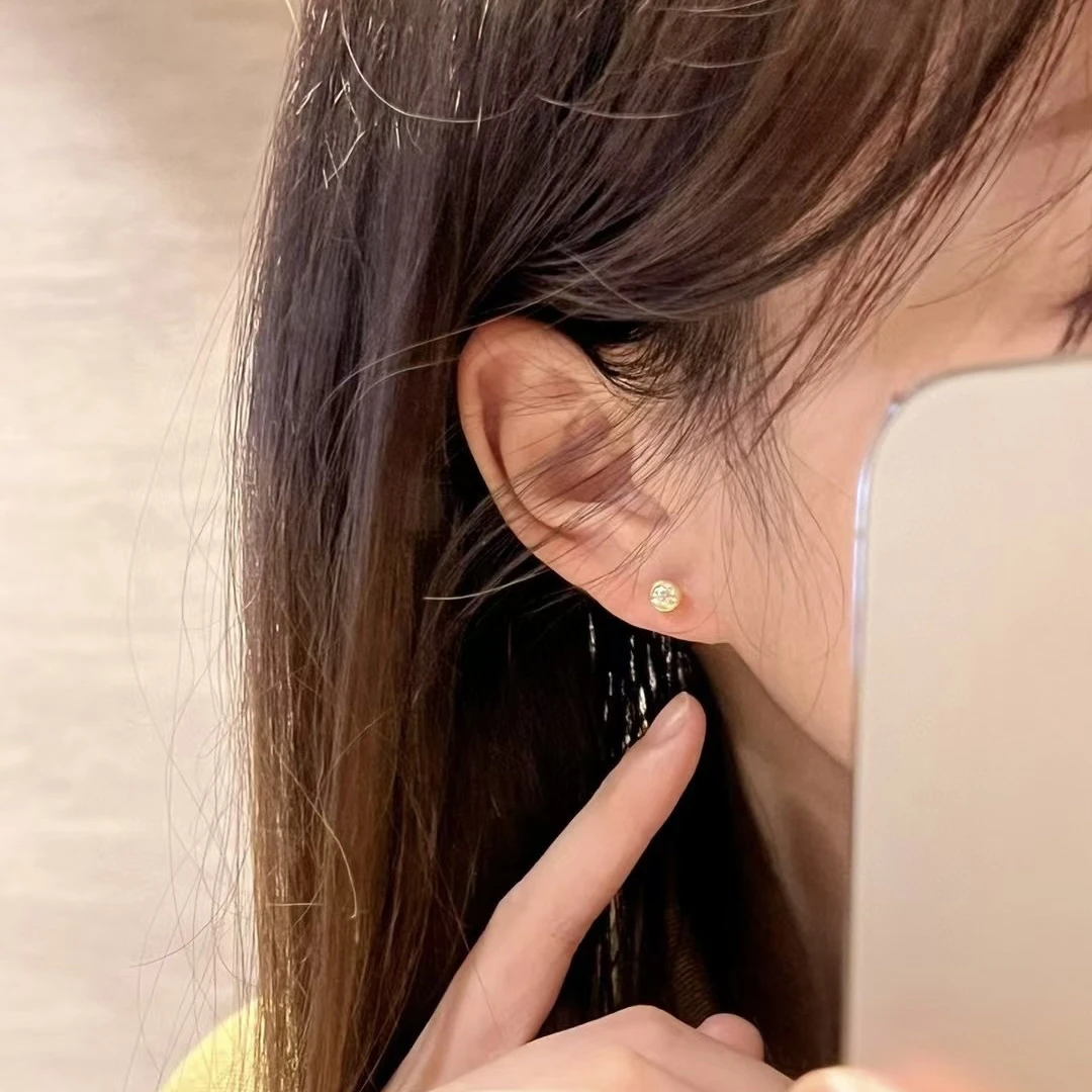足金泡泡耳钉5G黄金镶嵌简约耳骨耳钉