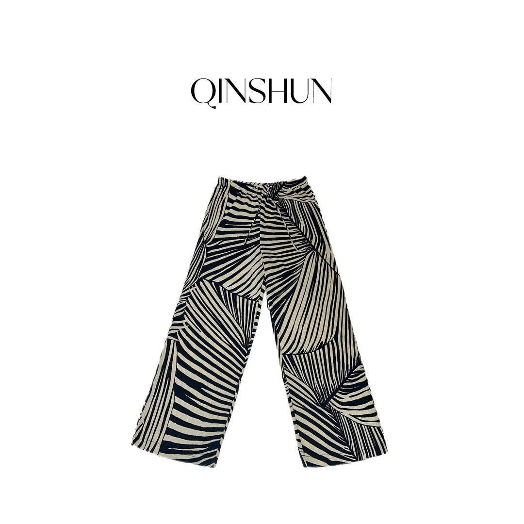 【芊姐 QINSHUN】夏季松紧腰薄款印花宽松长裤