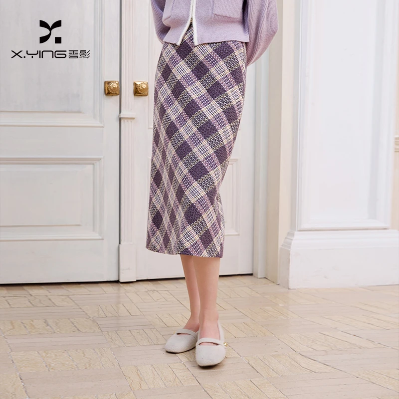 【籽言专属】R85W008半身裙香影复古格纹毛呢半身裙女冬季新款含