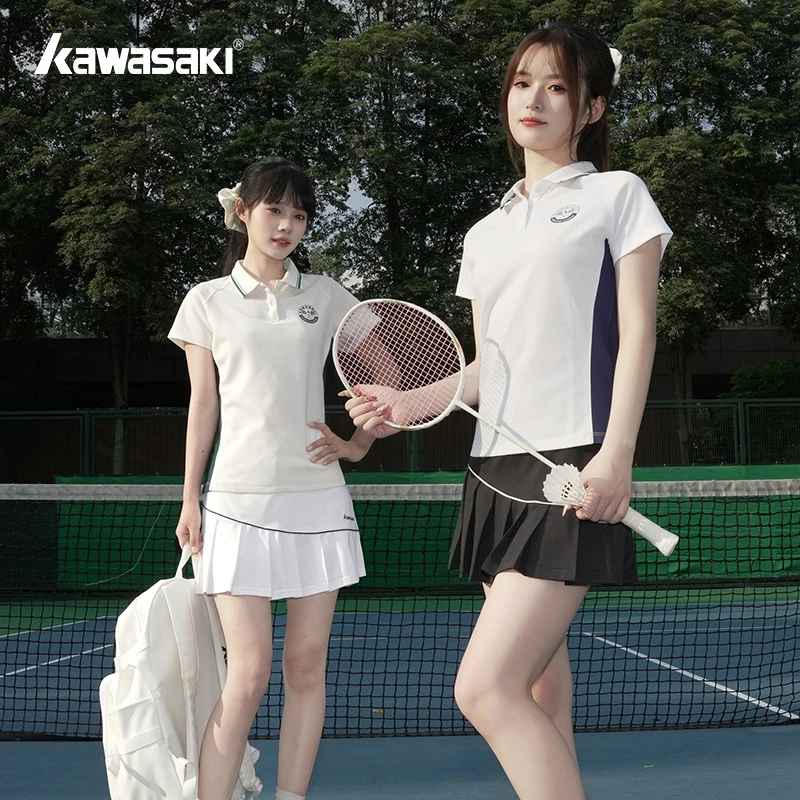 kawasaki/川崎女款羽毛球服短袖短裙复古学院风透气速干运动服