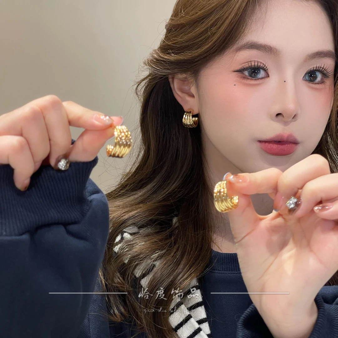 【恰度】法式金色宽面C圈耳钉气质百搭