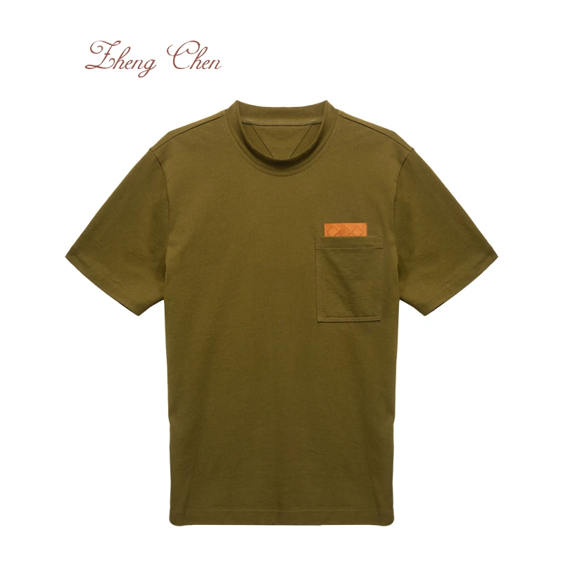 福利款编织皮革细节休闲T恤 C-T10081