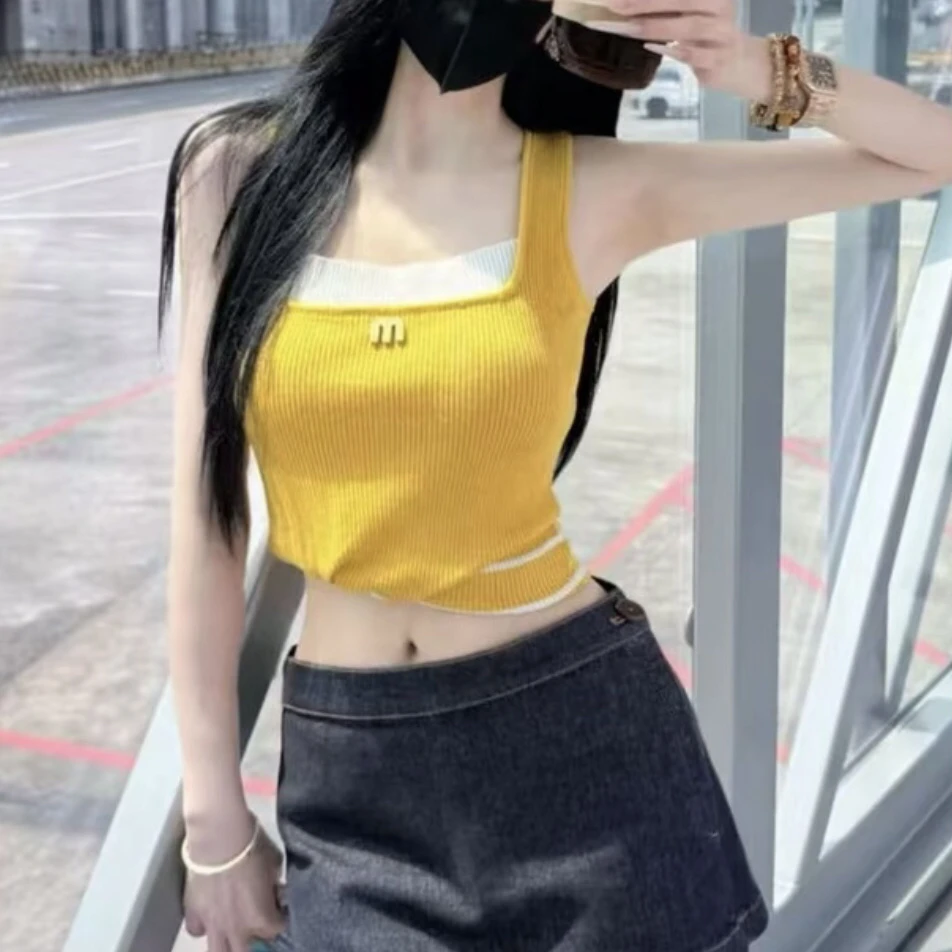 欧洲站方领修身显瘦吊带背心通勤百搭