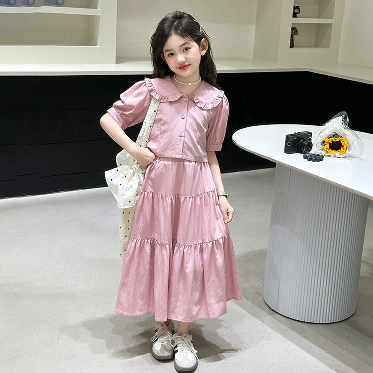 女童夏季学院风短袖衬衫套装裙子女大童夏装公主裙儿童夏款连衣裙