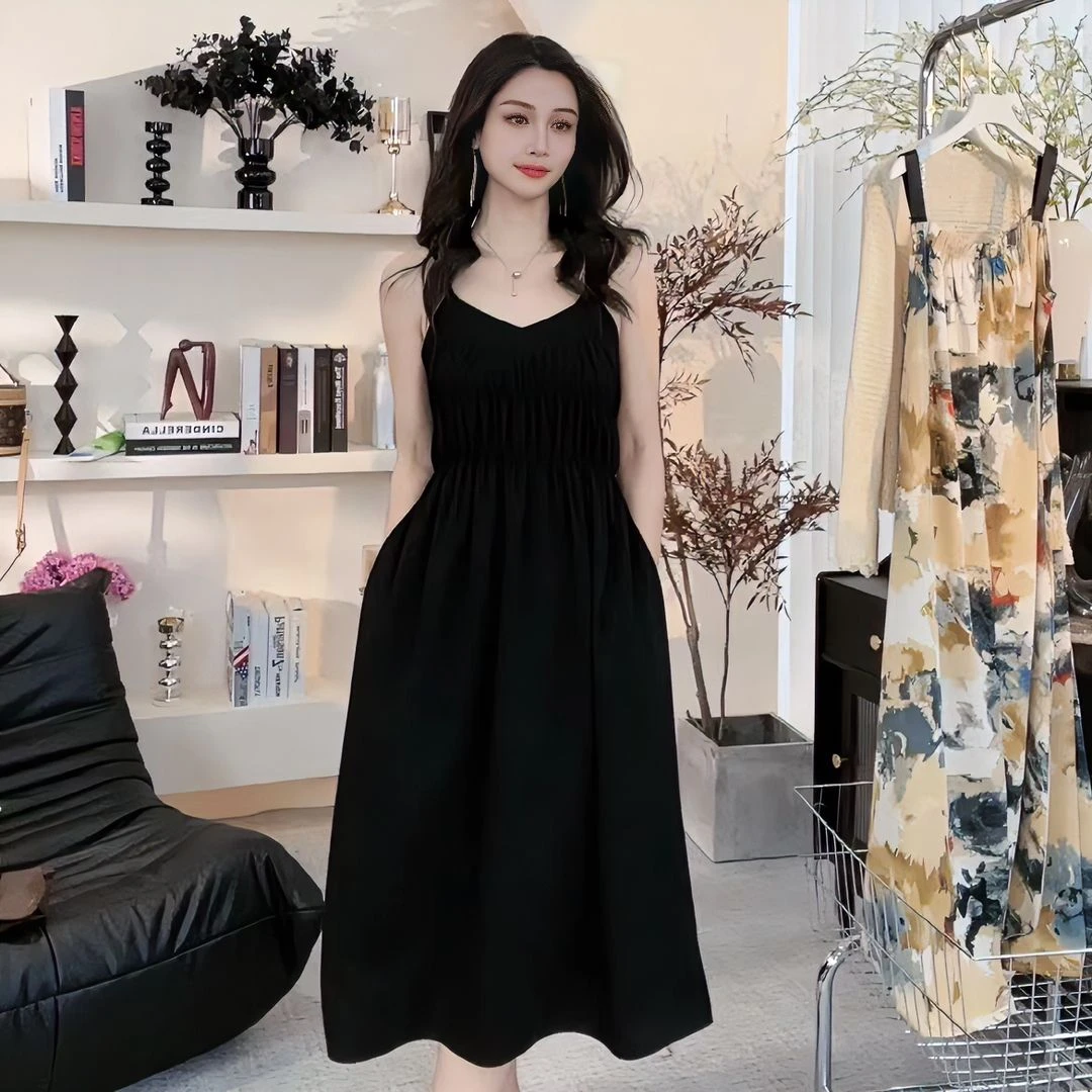 【运费险】法式赫本风黑色吊带连衣裙薄款外穿百搭宽松简约遮肉显瘦