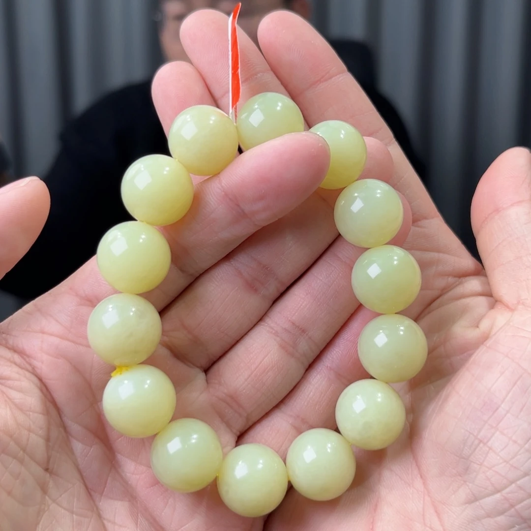 和田玉未镶嵌手串天然和田玉新疆若羌柠檬黄口料圆珠卡16