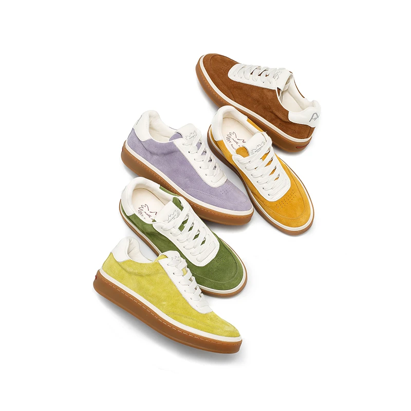 2033-16韩版牛皮德训鞋女复古拼色板鞋百搭休闲运动鞋小白鞋女