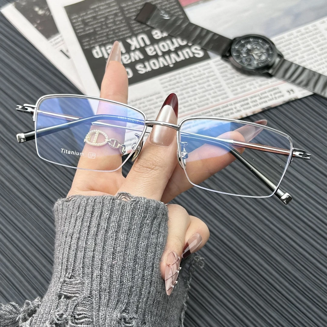 纯钛商务半框近视眼镜男款可配防蓝光变色镜片散光度数眼镜框架