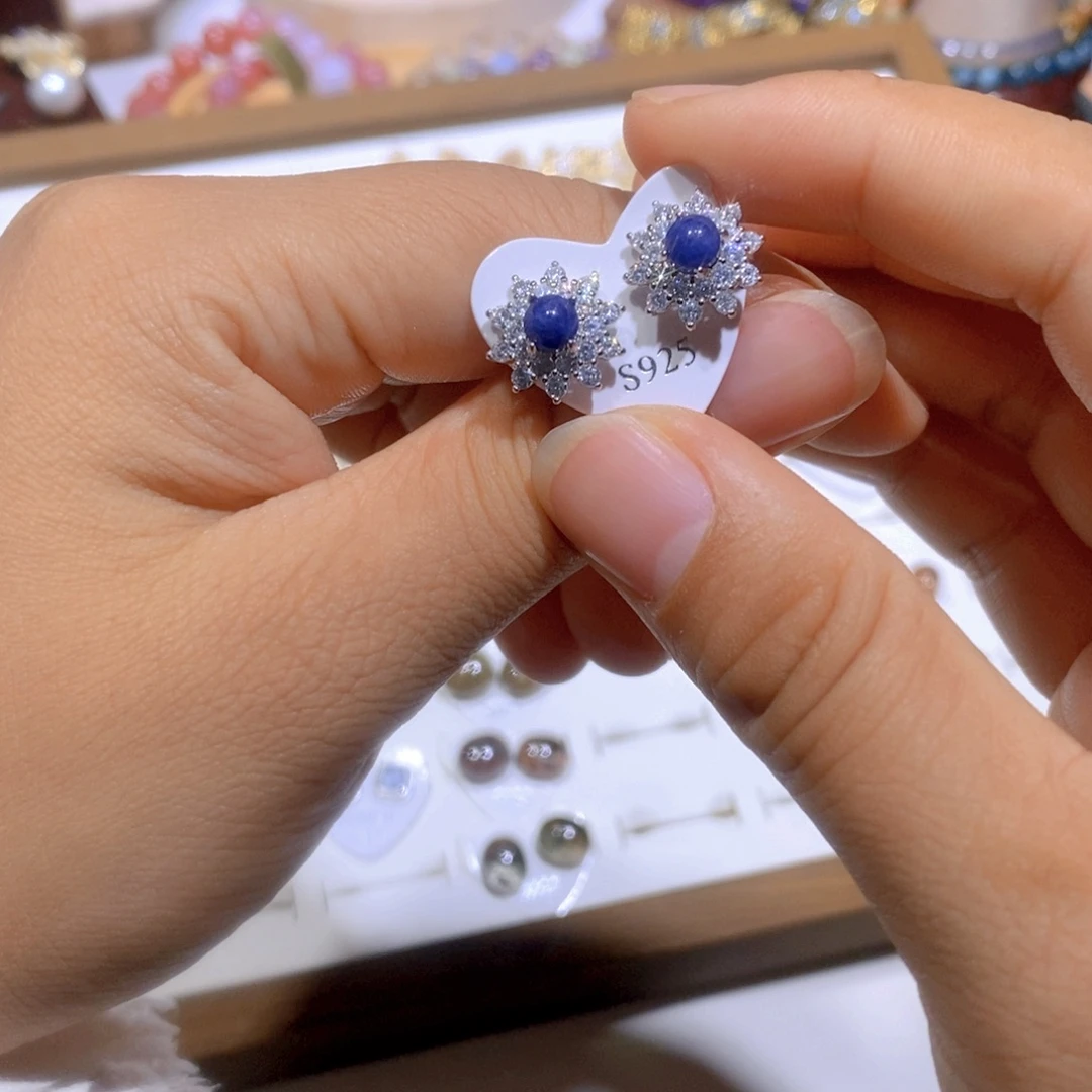 青金石未镶嵌耳饰太阳花耳钉