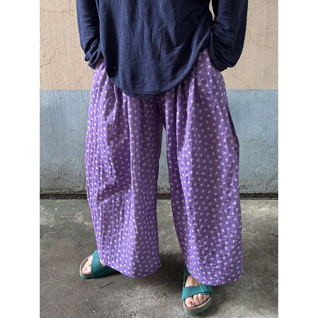 韩版甜美少女碎花高腰长裤睡裤女夏款裤子宽松家居裤遛弯裤可外穿