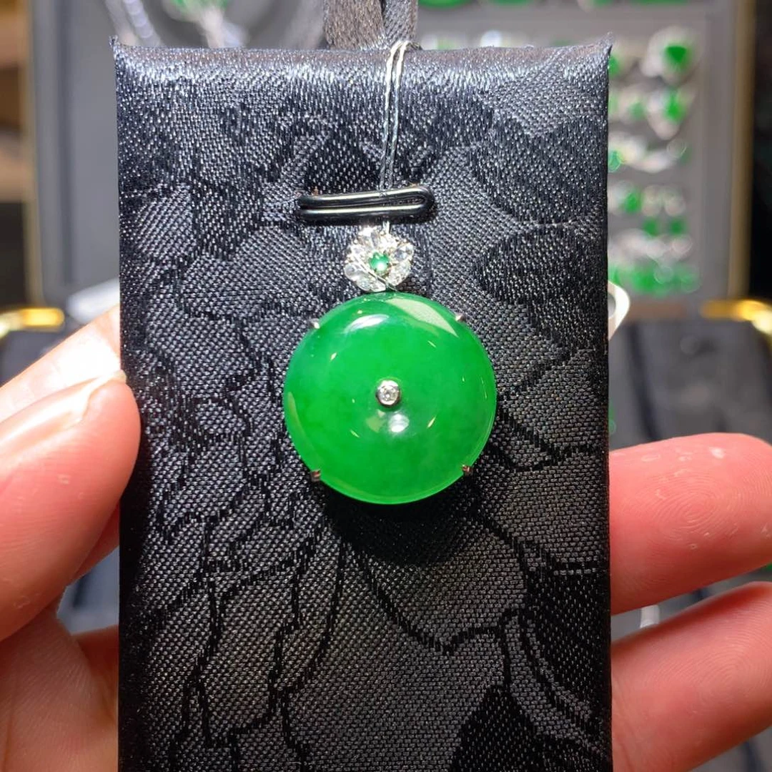 吊坠(不含链)18K金镶嵌翡翠天然翡翠
