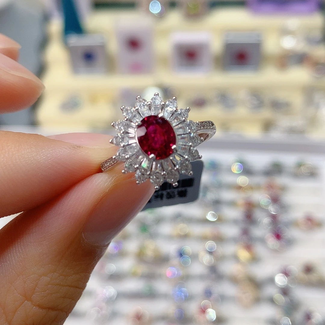 梓***狼戒指戒指银S925镶嵌碧玺