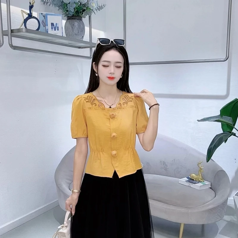 【赠运费险】时尚短袖衬衫女夏季新款洋气显瘦遮肚子减龄百搭上衣