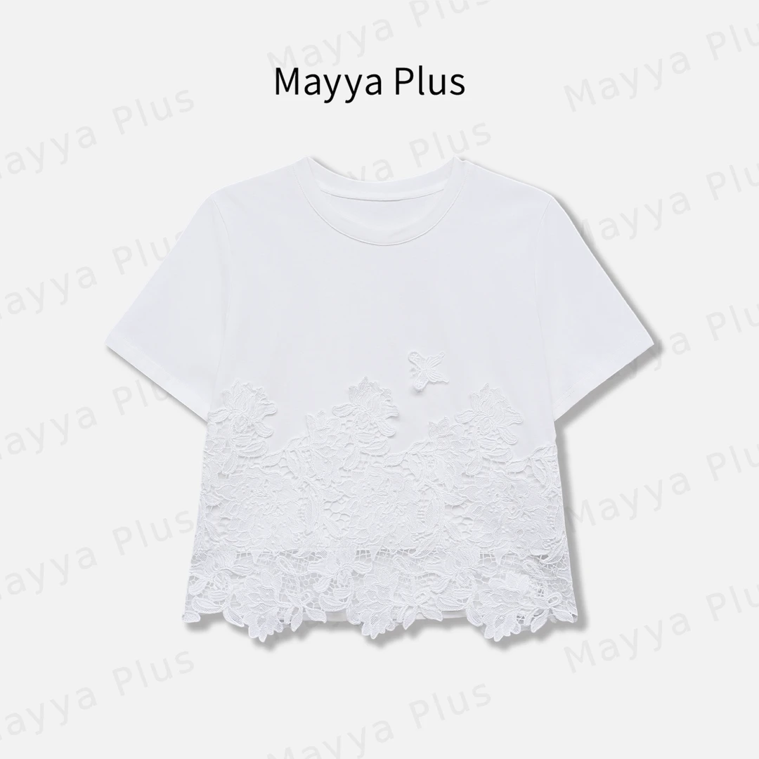 【少女绮梦】Mayya Plus麦芽定制夏季蕾丝花边短袖上衣T恤32527978