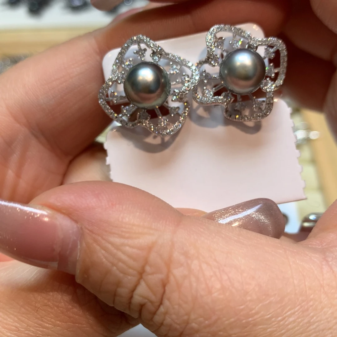 海水珍珠耳饰银S925镶嵌