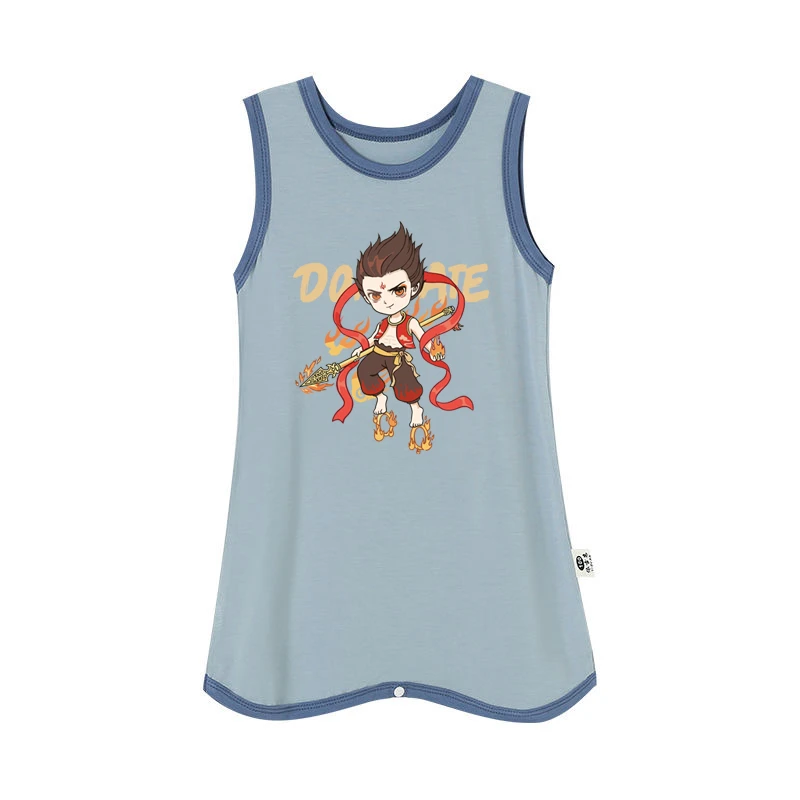 哪吒男童莫代尔连体睡衣夏季儿童无袖防踢被睡袋女空调家居服睡裙