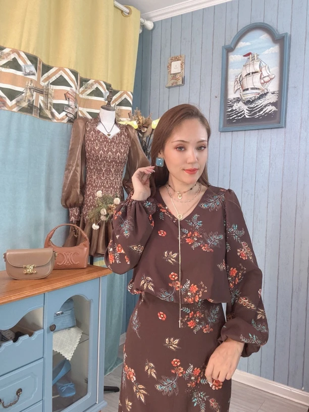 kafiy 新款 花心花瘦身气质法式风格修身连衣裙