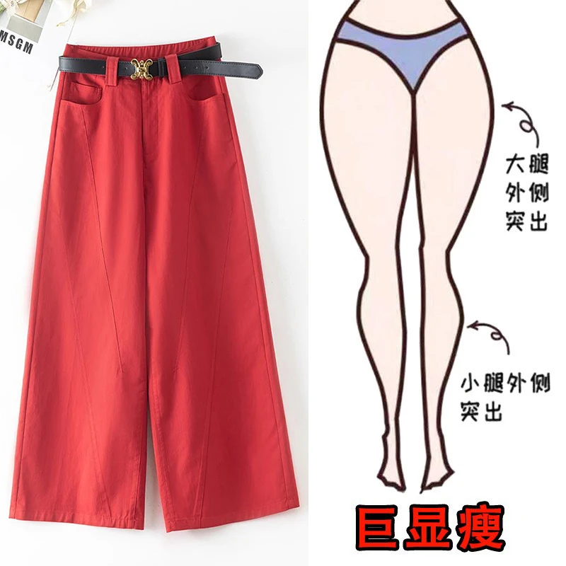2025夏季薄款大码女装宽松简约阔腿休闲裤梨形身材显瘦高腰九分裤