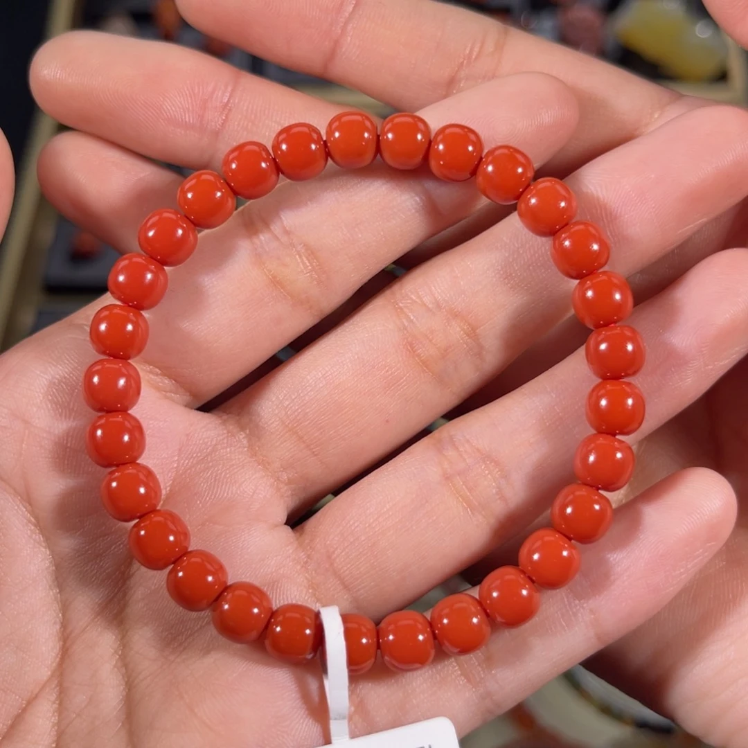 南红玛瑙老南红老形手串6.7左右未镶嵌远****递