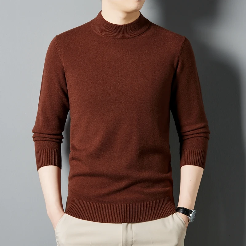 【可机洗抗起球】冬季男士半高领莱赛尔精纺毛衫纯色厚款打底衫韩版