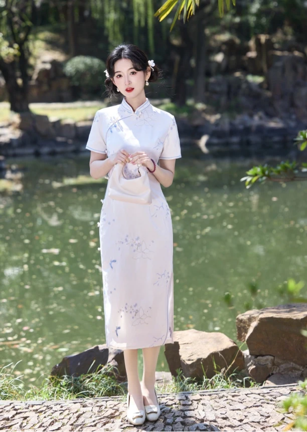 婉（精品苏绣）夏季秋季爆款气质优雅修身显瘦精品刺绣旗袍（长120）