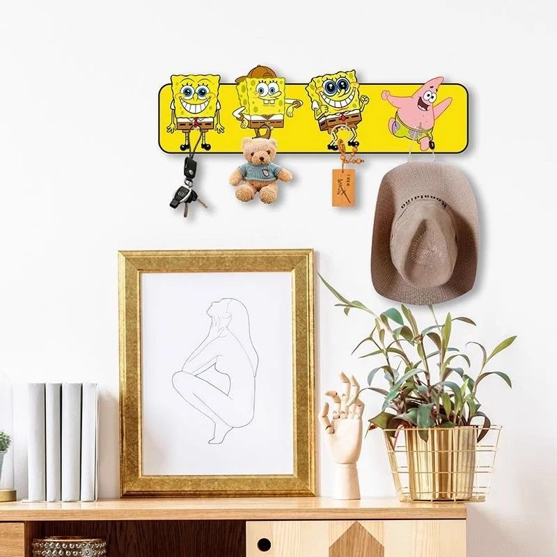简约卡通海绵宝宝装饰挂钩装饰画钥匙收纳挂架免打孔客厅玄关装扮