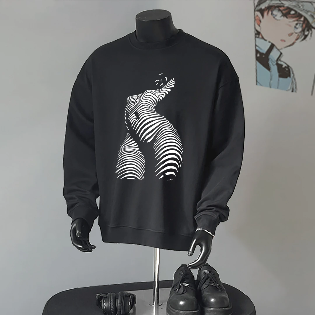 DeweLvum美式高街形体印花重磅圆领卫衣男新款休闲宽松百搭上衣男