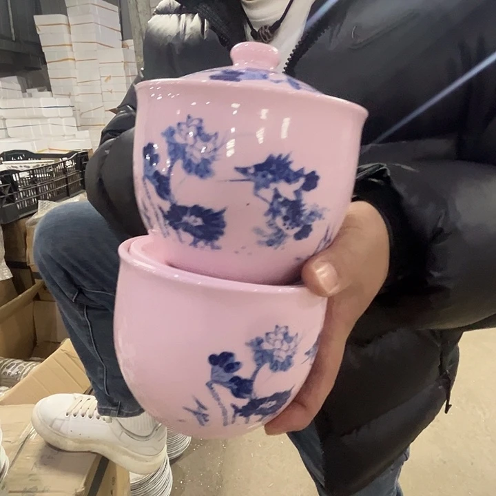 瓷片景德镇陶瓷红稀稀炖盅2只