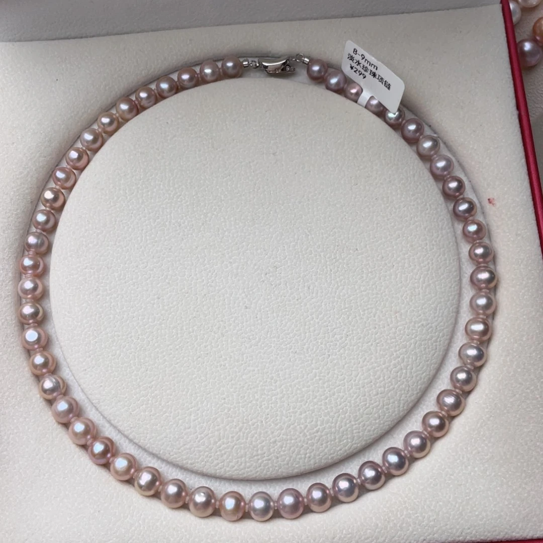 淡水珍珠银S925镶嵌颈饰8-9mm近圆强光微瑕