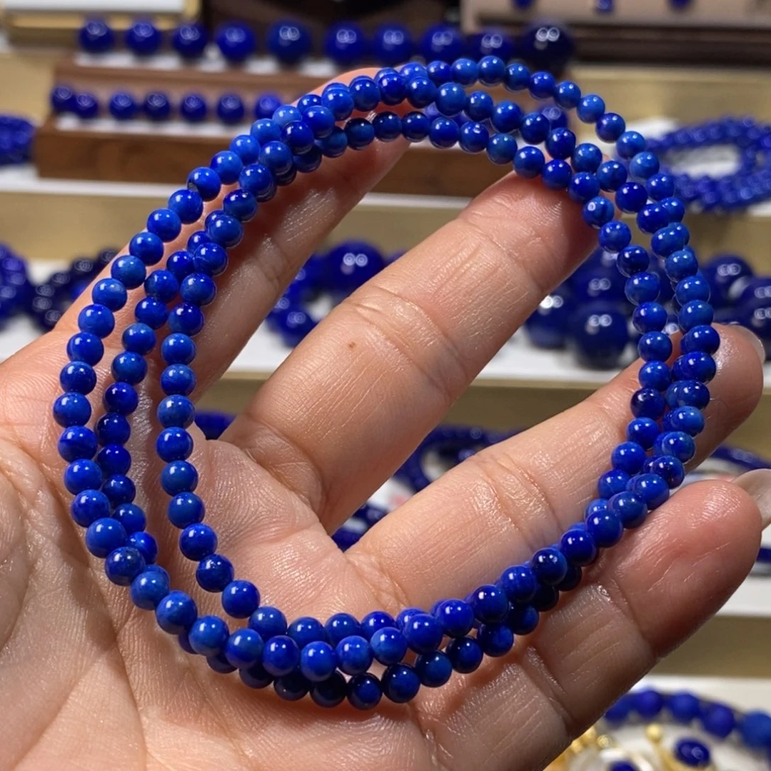 青金石未镶嵌手串4.3m老矿多圈