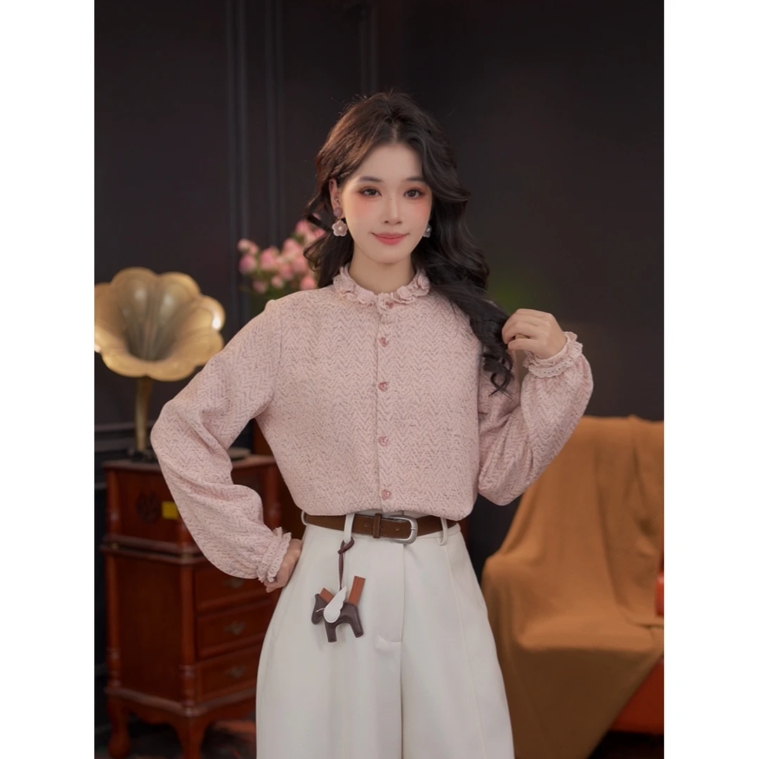 婉儿 【胡灵】25年秋冬宽松显瘦简约复古时尚长袖衬衫#W14826