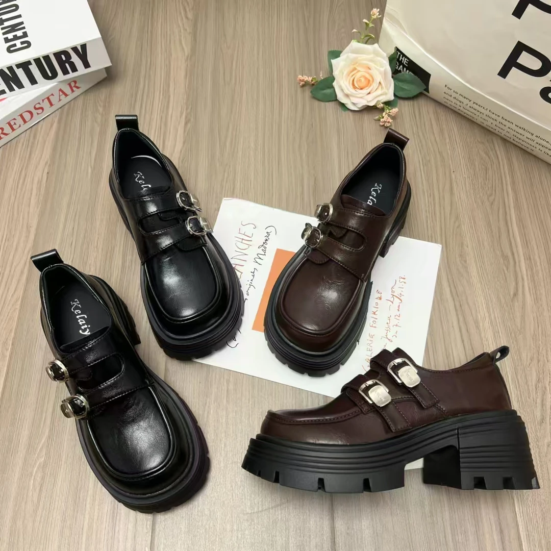 【HH】厚底英伦风小皮鞋女2025新款乐福鞋一脚蹬复古玛丽珍单鞋