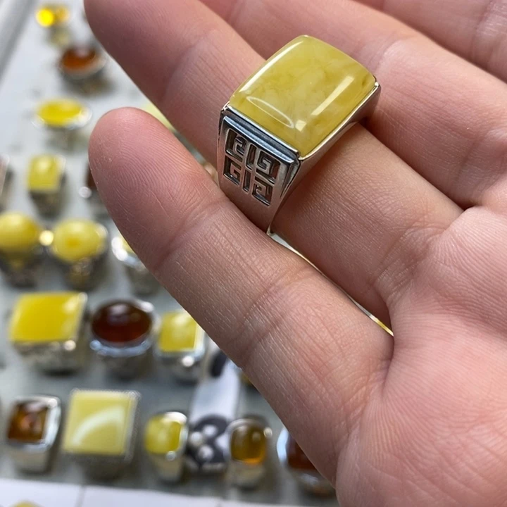 琥珀银S925镶嵌戒指