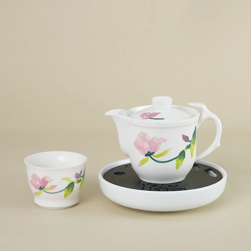 满堂春中式手绘泡茶壶功夫茶具一壶一杯陶瓷干泡盘家用手抓壶茶杯