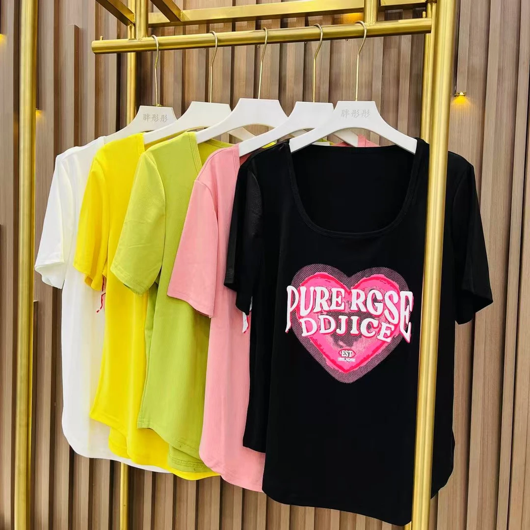 【胖彤彤】819#心型印图法式方领短袖衫Y/895