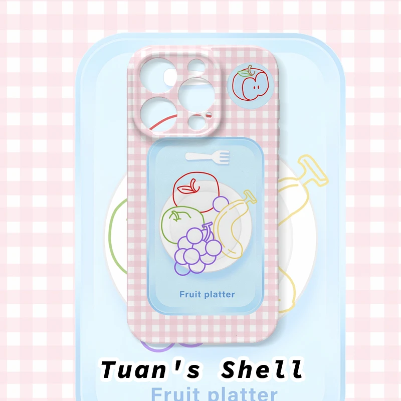 格子水果盘菲林软壳适用苹果VIVO华为OPPO小米荣耀一加手机壳