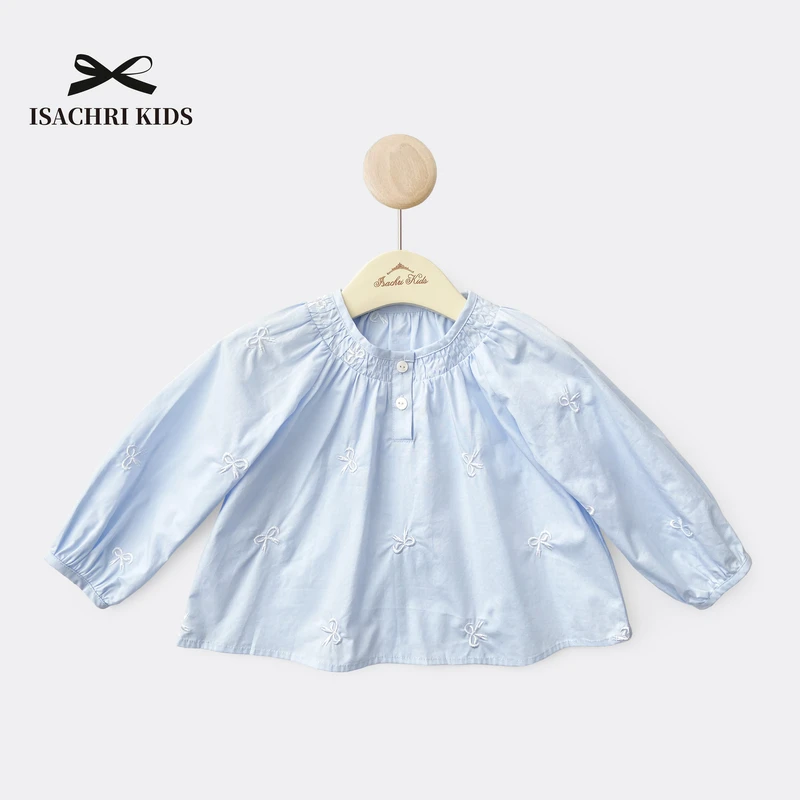 晶晶家【现发】梦游之境童装女儿童天蓝色娃娃衫长袖女宝衬衫 IS346