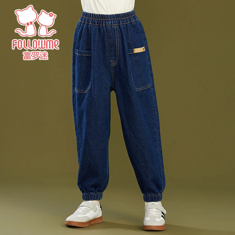 富罗迷女童牛仔裤秋季少女装新款时髦青少年松紧腰爆款F3C8643NK
