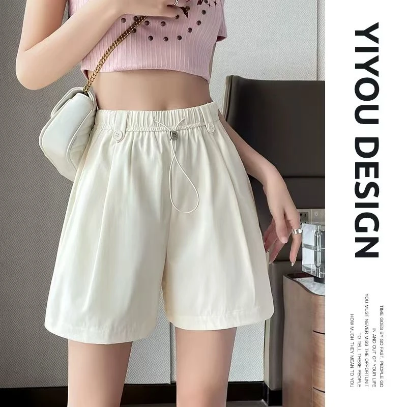 短裤夏季薄款高腰缎面运动短裤白色直筒韩版裤子女款夏季胖mm显瘦