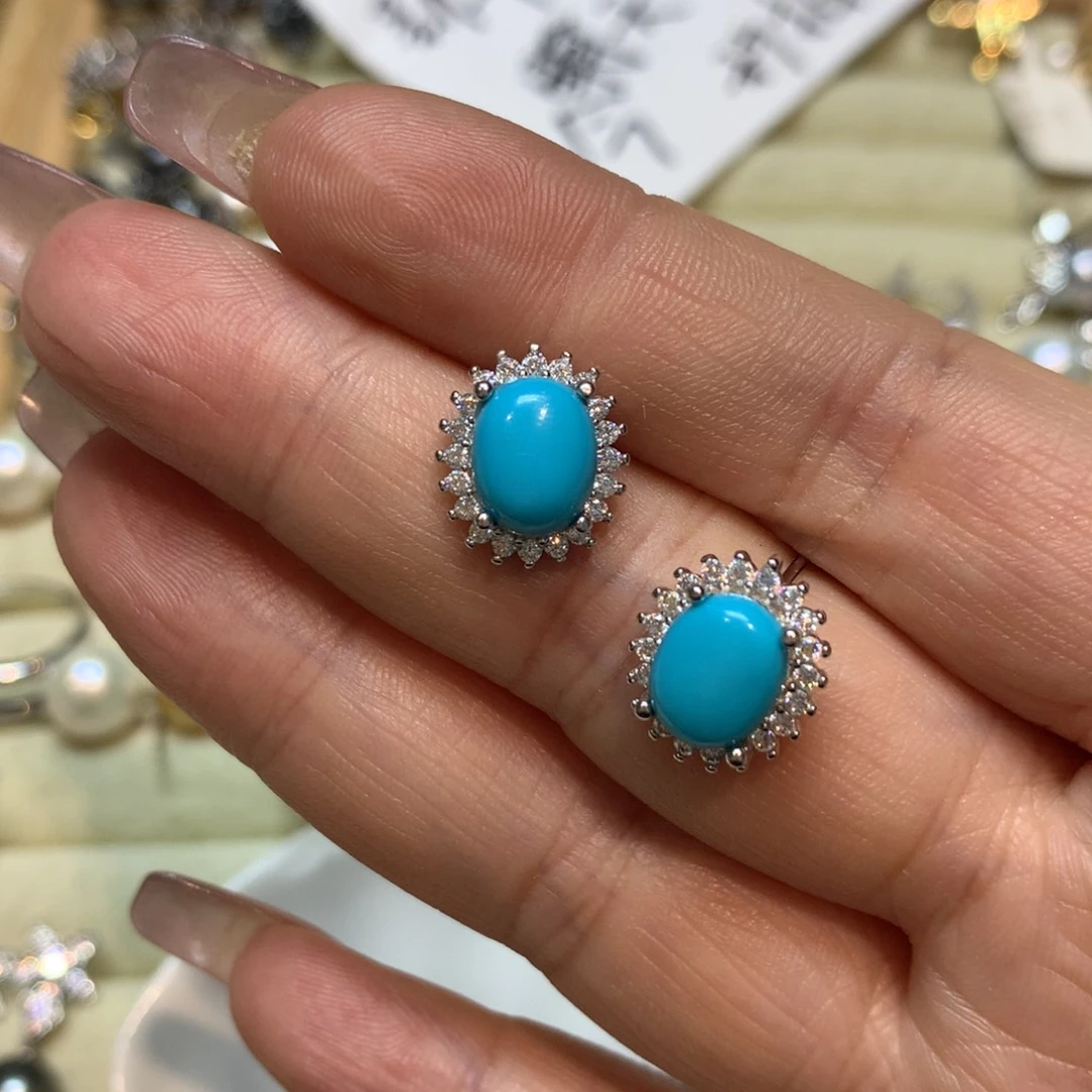 绿松石耳饰银S925镶嵌