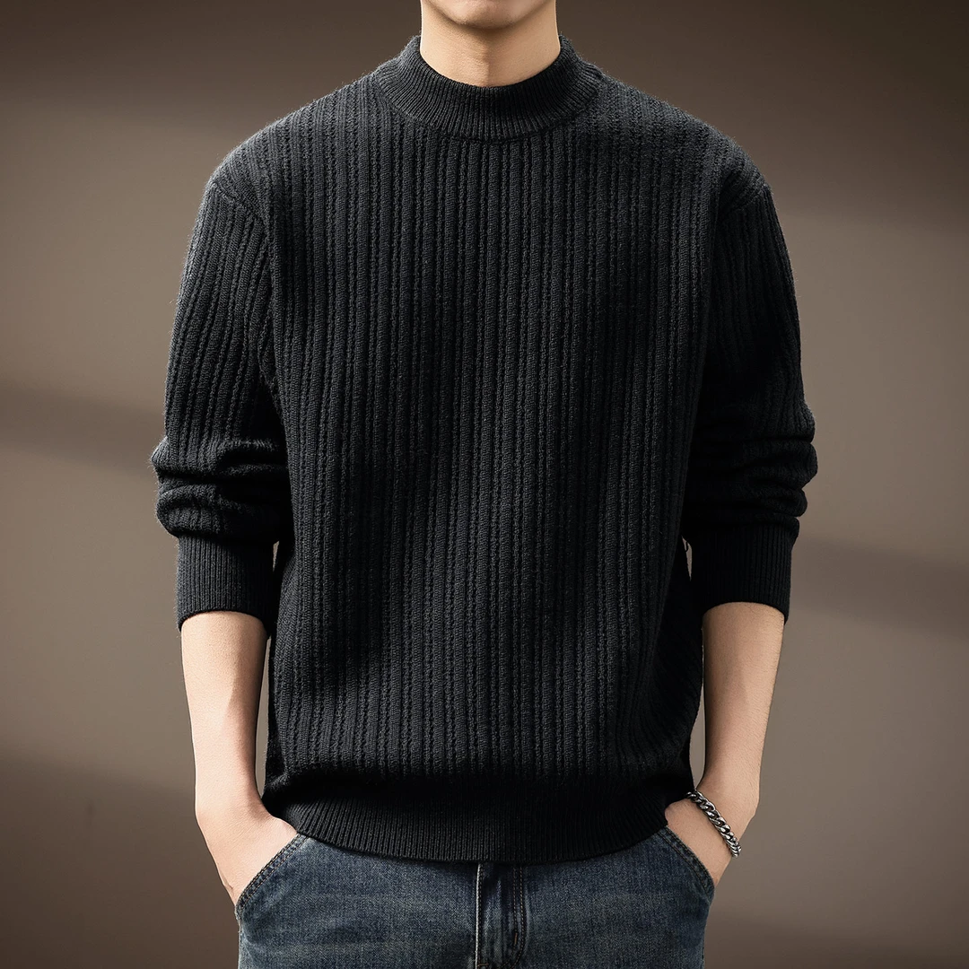高端半高领760g重磅毛衣男士美式复古保暖宽松秋冬新款休闲针织衫