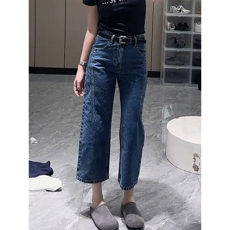 梨形身材穿搭高腰直筒牛仔裤2025夏季新款大码大码宽松遮胯九分裤