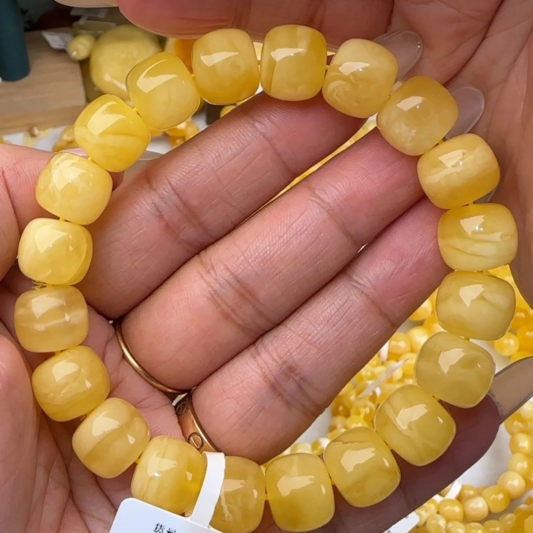 蜜蜡未镶嵌手链白花老型手串