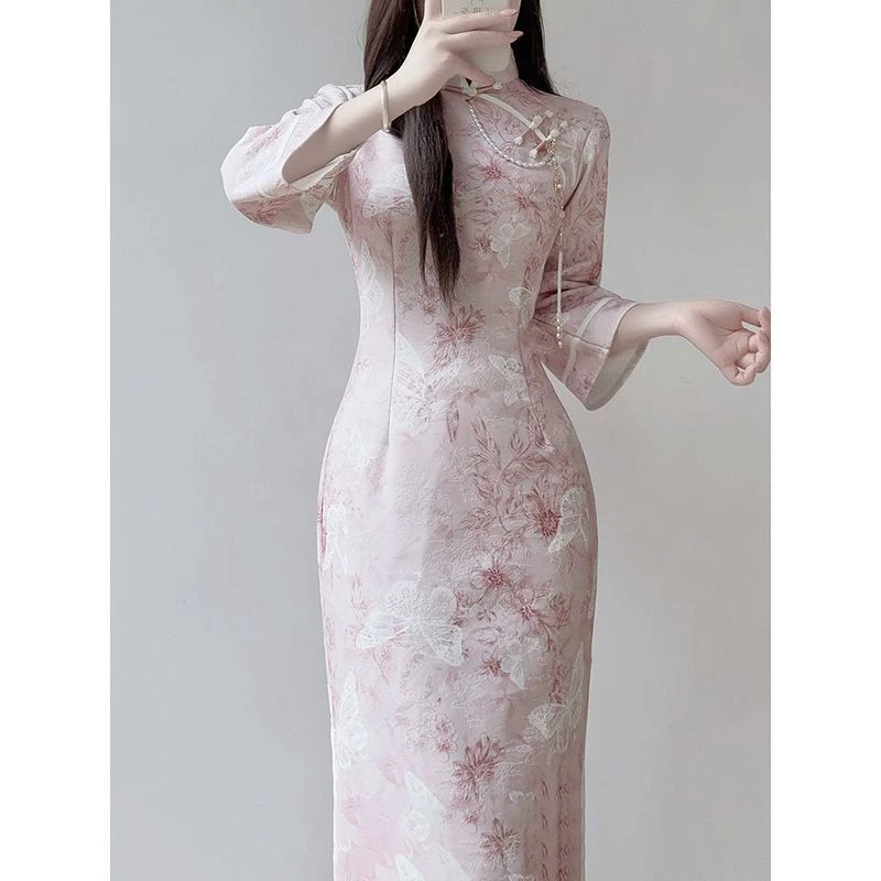 超好看新中式粉色旗袍2025新款气质高端修身国风领证连衣裙女早秋