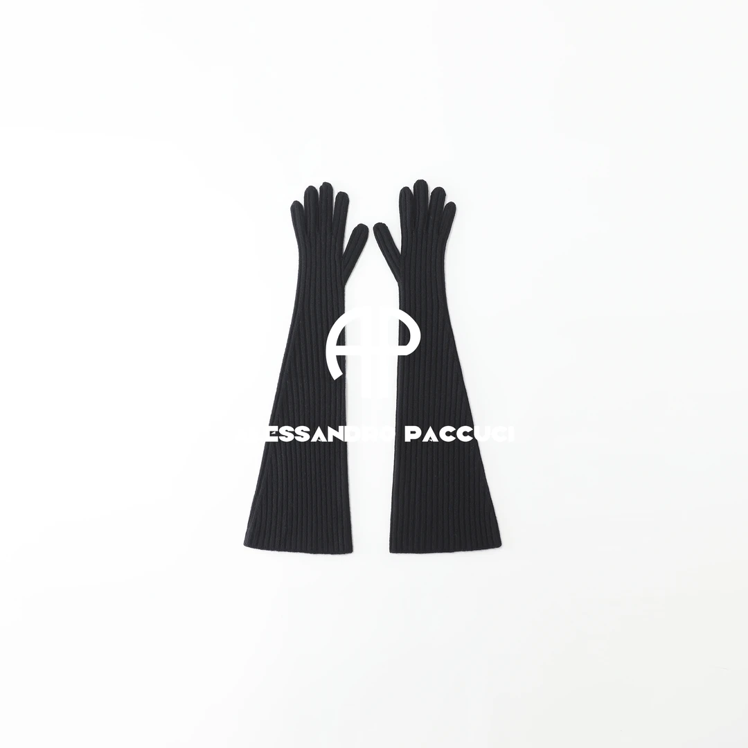 AP洛哥53117AT绵羊毛+山羊绒坑条针织时尚百搭长款五指手套