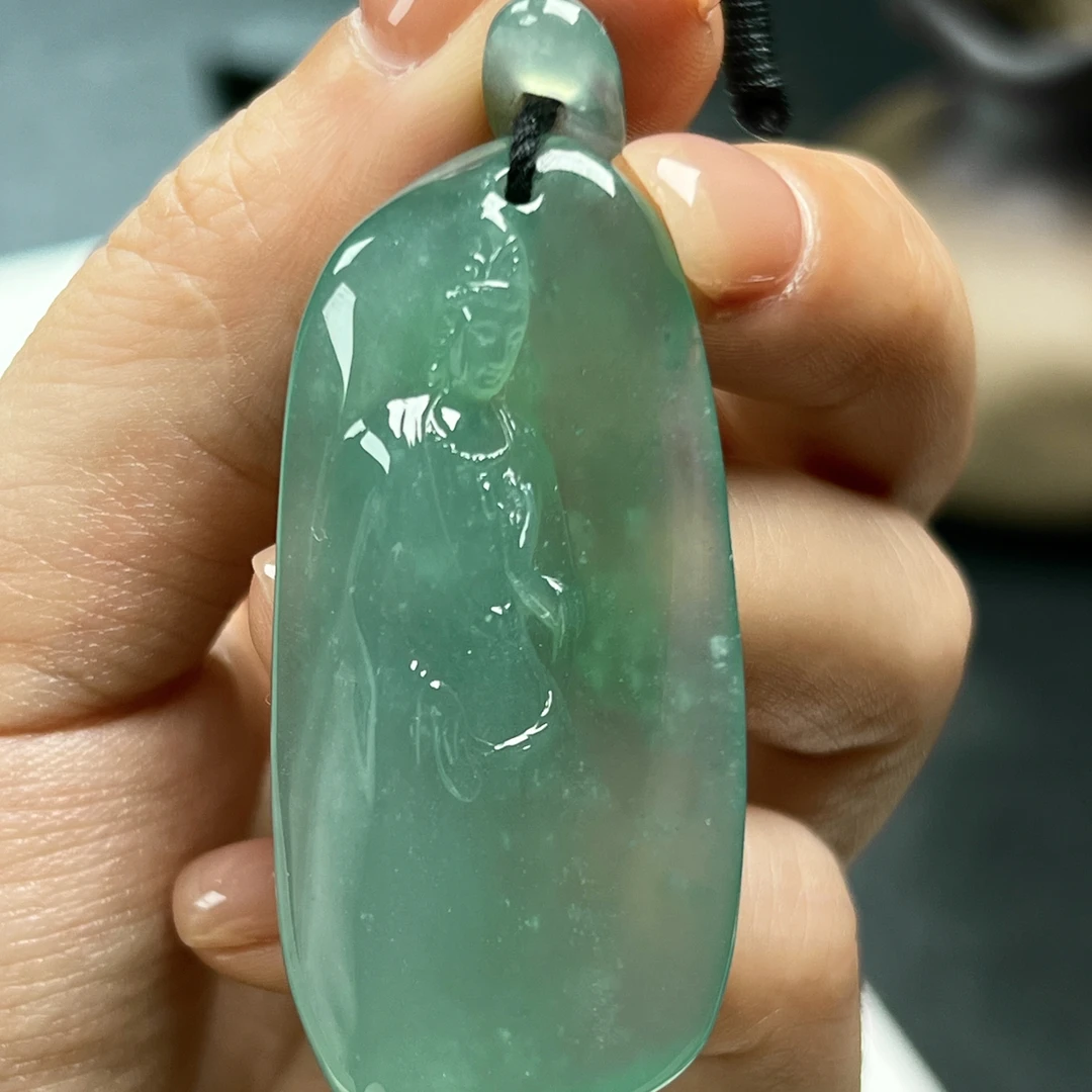 【博桉翡翠】天然缅甸A货翡翠自在观音吊坠