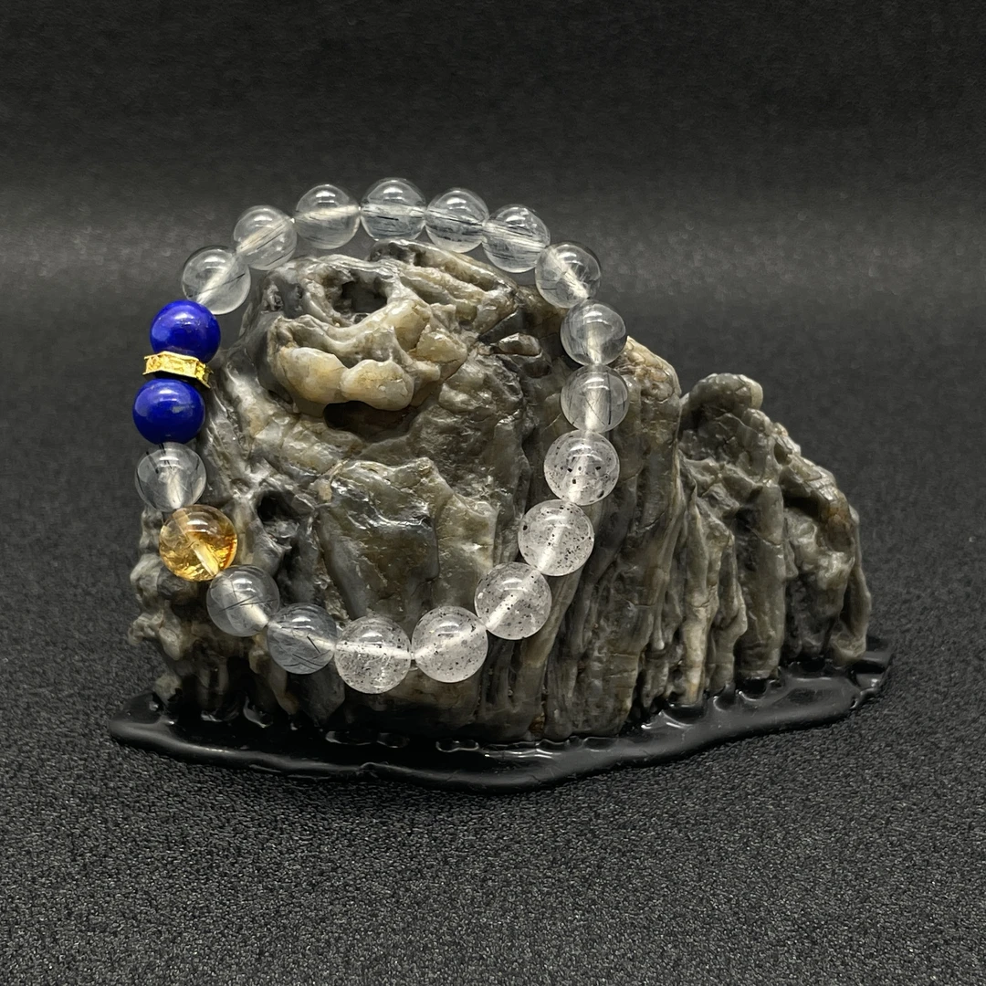 水晶手串天然配青金石