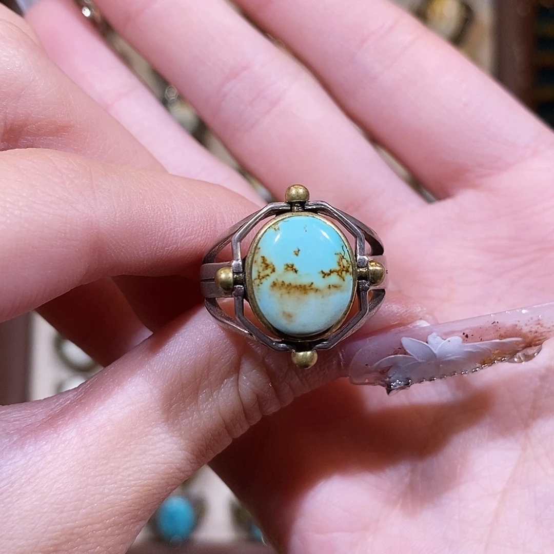 绿松石戒指银S925镶嵌猫***咪戒指